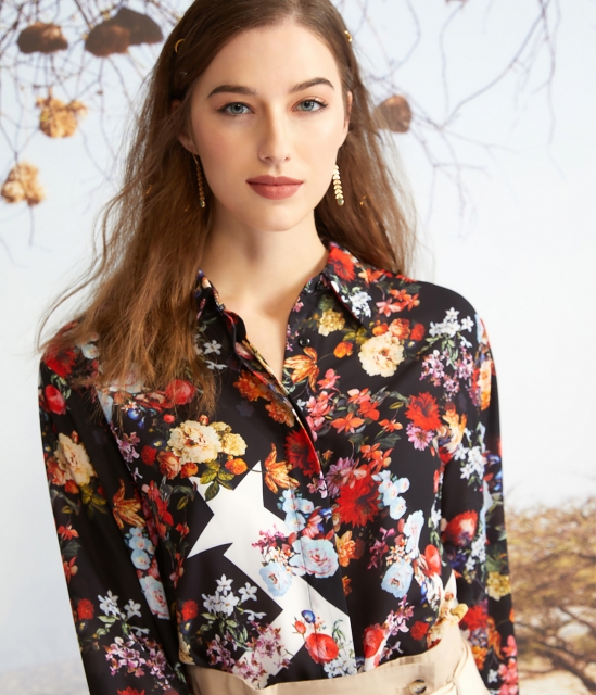 ASH女装2020春季新款时尚百搭上装碎花设计潮流长袖衬衫