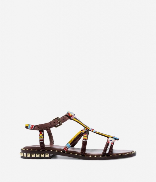 POLYNESIA系列方形铆钉彩色串珠平底凉鞋