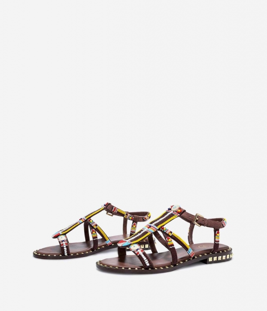 POLYNESIA系列方形铆钉彩色串珠平底凉鞋